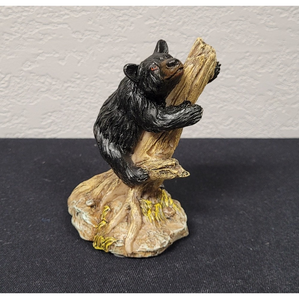 Slifka Figurine Black Bear Climbing Tree Stump 3 x 3 x 5 in (X9219)